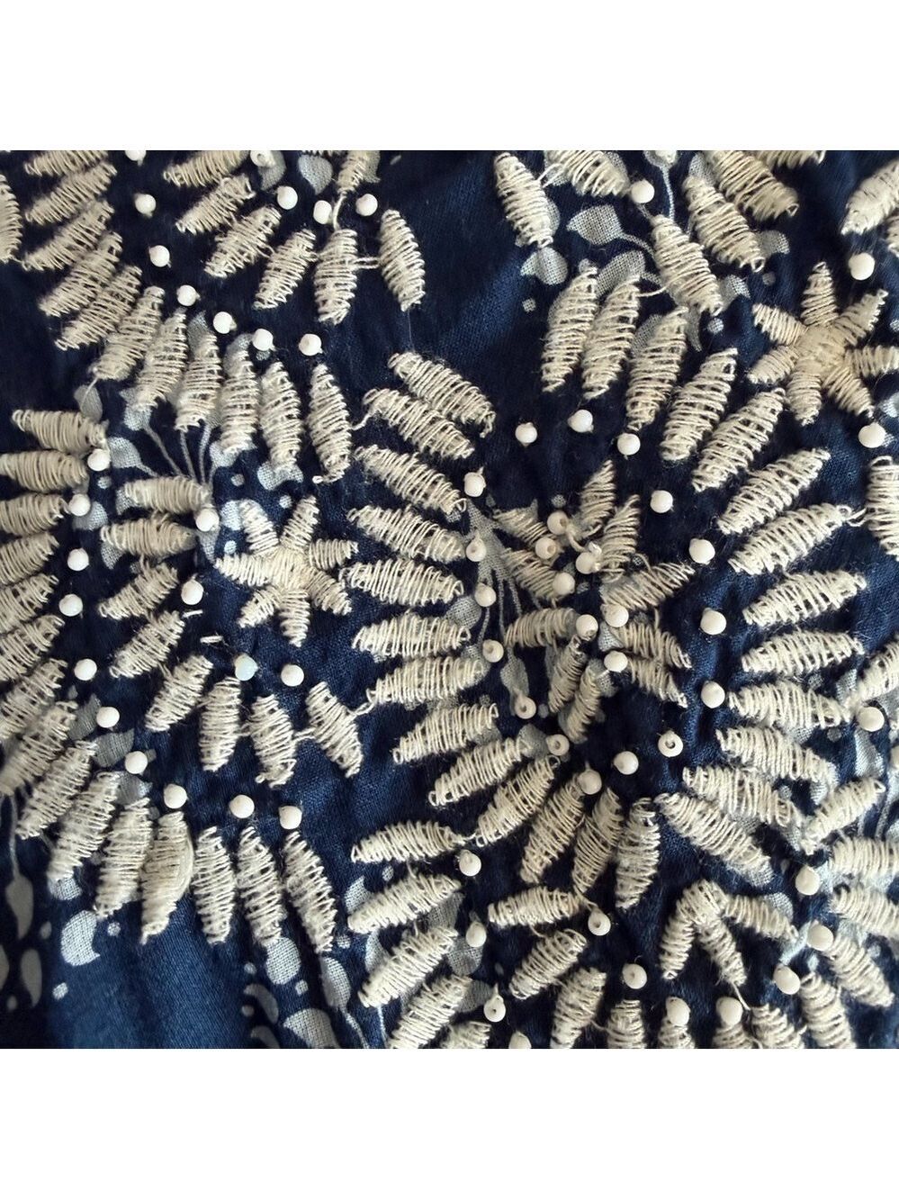 Talbots Navy Blue Embroidered Beaded Cotton Tunic 1X - Picture 7 of 8